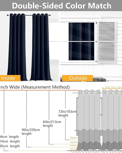 Simplebrand Navy Blue Extra Long 10ft Curtains for Patio 120 Inches Long 2 Panels Set, Room Darkening Light Blocking Solid Thermal Insulated Energy Saving Grommet Noise Reducing Curtains, 50 Wx120 L