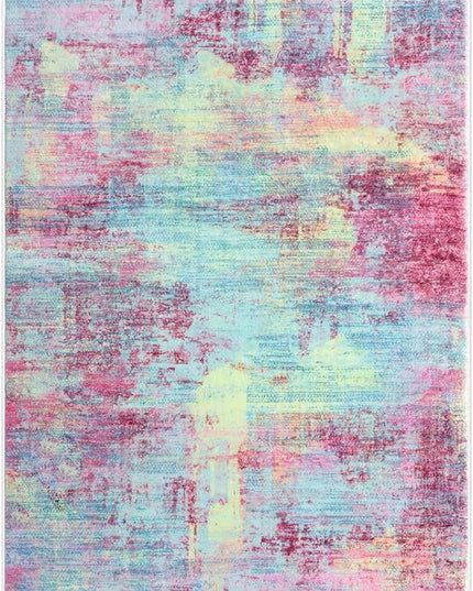 IOHOUZE Small Abstract Area Rug 2x3 Ft Entryway Rugs Washable Door Mat Indoor Entrance, Rubber Backed Throw Rugs, Printed Faux Wool Non Slip Floor Carpet for Foyer Front Door Sink, Pink Teal