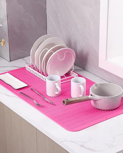 Silicone Dish Drying Mat for Multiple Usage,Easy clean,Eco-friendly,Heat-resistant Silicone Mat for Kitchen Counter or Sink,Refrigerator or Drawer Liner Rose 4XL 32 inches x 18 inches