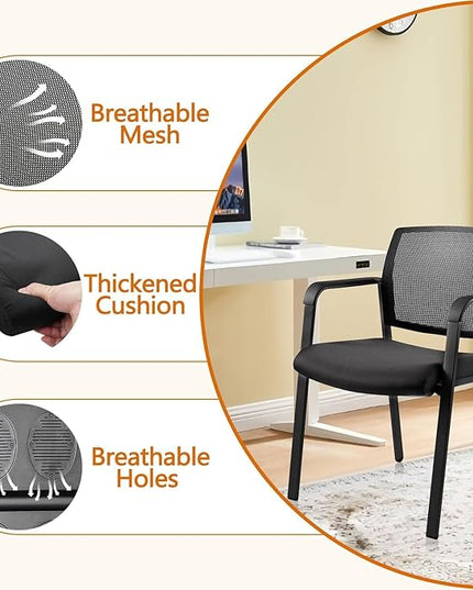 CLATINA Mesh Back Stacking Arm Chairs with Upholstered Fabric Seat and Ergonomic Lumbar Support for Office School Church Guest Reception Black 8 Pack Set New Version