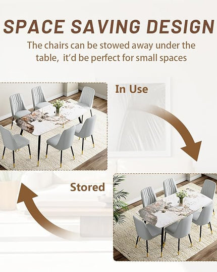 6 Person Dining Table Set, Sintered Stone Dining Table Set for 6, Kitchen Table Chairs Set of 6, Easy to Assemble
