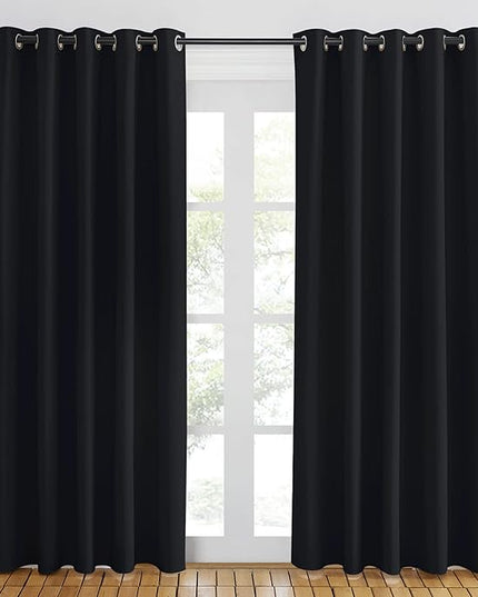 NICETOWN Blackout Curtain Drape 84 inches Length - Light Reducing Thermal Insulated Solid Grommet Blackout Window Treatment for Living Room (1 Piece, W66 x L84, Black)