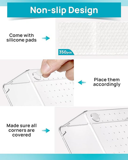 Vtopmart 72 PCS Clear Plastic Drawer Organizers Set, 4-Size Versatile Bathroom and Vanity Organizer Trays, Non-Slip Storage Containers for Makeup, Jewelries, Bedroom，Kitchen Utensils and Office