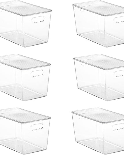Vtopmart 6 Pack Clear Stackable Storage Bins with Lids,XLarge Plastic Containers with Handle for Pantry Organizer and Storage,Perfect for Kitchen,Fridge,Cabinet, Closet,Bathroom Organization