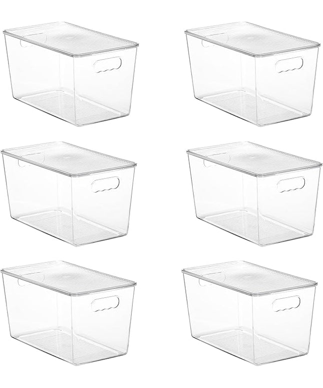 Vtopmart 6 Pack Clear Stackable Storage Bins with Lids,XLarge Plastic Containers with Handle for Pantry Organizer and Storage,Perfect for Kitchen,Fridge,Cabinet, Closet,Bathroom Organization