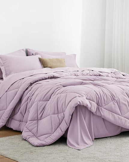Love's cabin Twin XL Comforter Set Light Purple, 5 Pieces Twin XL Bed in a Bag, All Season Bedding Sets with 1 Comforter, 1 Flat Sheet, 1 Fitted Sheet, 1 Pillowcase and 1 Pillow Sham