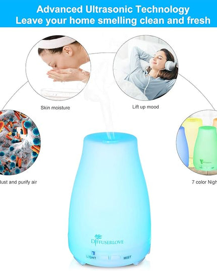 Diffuserlove 2 Pack 200ml Essential Oil Diffuser Ultrasonic Aromatherapy Diffuser Cool Mist Humidifiers with 7 Color LED Lights & Waterless Auto Shut-Off for Home Office Kitchen Bedroom