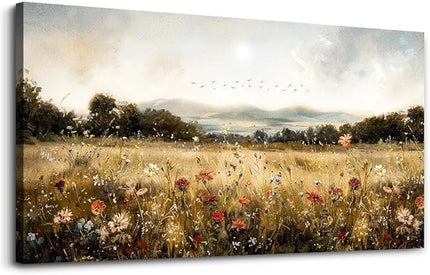 KELIYUAN Large Wall Canvas Picture Aesthetics Vintage Lawn Painting With Printed Wall Art For Restaurant Classical Landscape Wall Decor For Office Living Room Bedroom Home Decoration 30 X 60 Inches