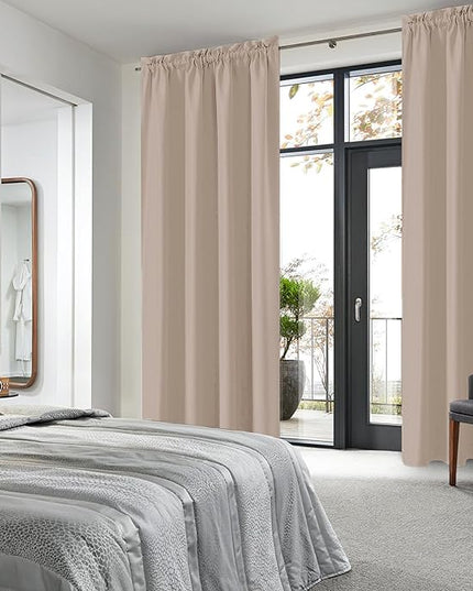 DWCN Blackout Curtains for Living Room Thermal Insulated, Energy Saving & Noise Reducing Bedroom Curtains, Camel, W 52x L 95 Inch, Set of 2 Rod Pocket Curtain Panels