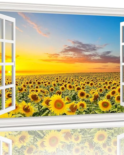 Sunflower Wall Art Decor Flower Canvas Pictures for Living Room Rustic Painting for Wall Window Style Sunset Art Prints for Bedroom Nature Floral Landscape Artwork for Home Office Kitchen Decorations,