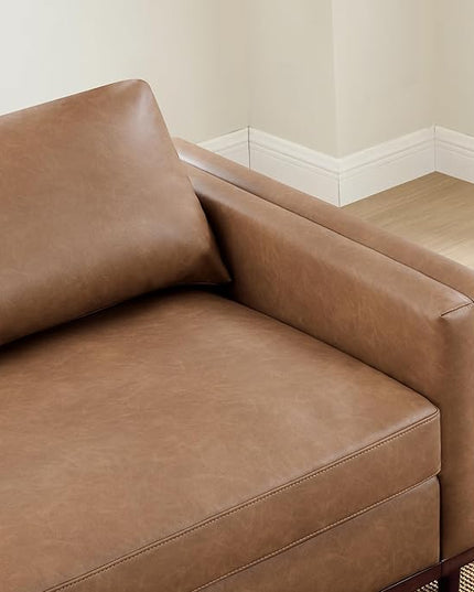 CHITA 114" Super Large Luxury V Shape Corner Sectional Modular Sofa, Down Filled Modern Sofa, Deep Seat Comfty Cloud Couch, 5 Seat Couch with Chaise, Solid Wood Leg, Faux Leather in Camel