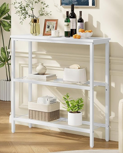 HOOBRO 29.5" Narrow Console Table, 3-Tier Entryway Table, Thin Sofa Table with Shelves, Side Table, Display Table, for Hallway, Entrance, Living Room, Bedroom, White WW73XG01