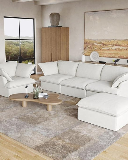 JACH Ottoman Module for Living Room, Cushion Covers Removable, Minimalist Comfy Breathable Ottoman Paired with Sofa Couch for Living Room Apartment, Beige
