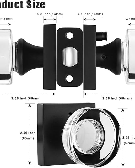 Glass Door Knobs Interior, Privacy Crystal Door Knobs with Lock, Vintage Black Bedroom Door knobs Crystal Door Handles for Bathroom, Matte Black