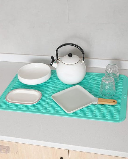 Silicone Dish Drying Mat for Multiple Usage,Easy clean,Eco-friendly,Heat-resistant Silicone Mat for Kitchen Counter or Sink,Refrigerator or Drawer Liner Mint 3XL 28 inches x 18 inches