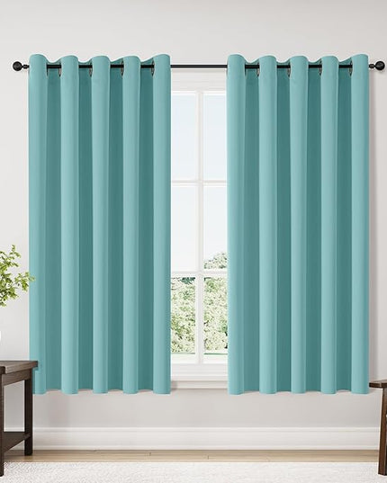 ChrisDowa Blackout Curtains 70 inches Wide for Bedroom - 2 Panels Set Extra Wide Grommet Thermal Insulated Room Darkening Curtains for Living Room (Aqua, 70 x 63 Inch)
