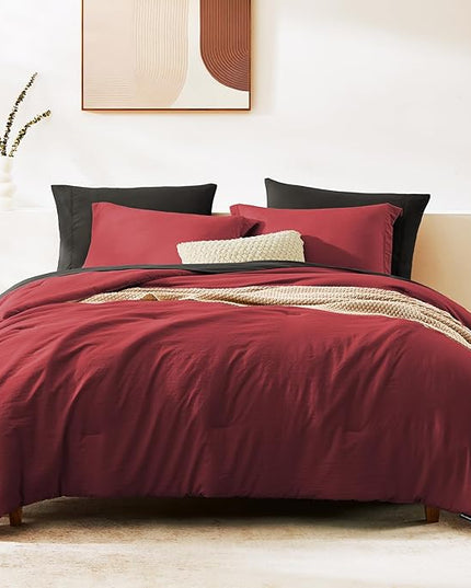 WRENSONGE Queen Comforter Set- 7 Pieces Soft Bright Red Bed in a Bag with Fitted Sheet, Flat Sheet, 2 Pillow Shams, and 2 Pillowcases- Warm Bedding Sets Queen for All Season