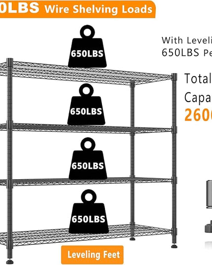 Himimi 4 Tier Wire Shelving with Wheels Heavy Duty Height Adjustable Metal Shelves for Storage, Commercial Grade Steel Utility Wire Rack for Kitchen Garage Pantry Organization-24×48×72, Black