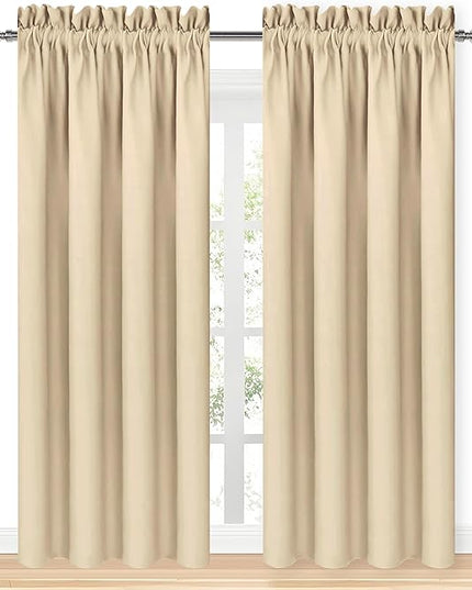 DWCN Blackout Curtains Room Darkening Thermal Insulated Bedroom Curtains Window Curtain Panels, 52 x 84 inches Long, Set of 2 Beige Rod Pocket Drapes