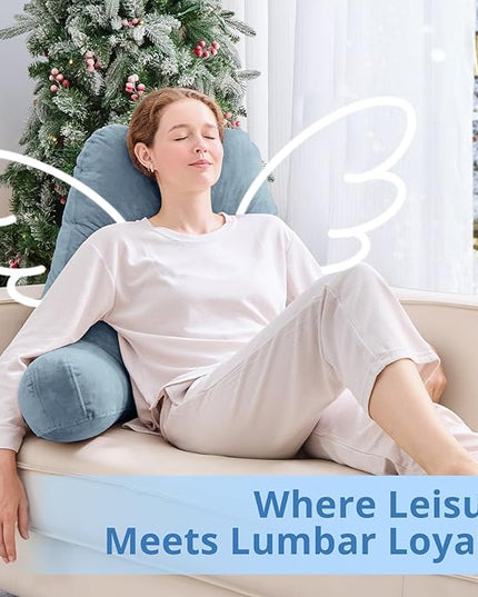 Sasttie 25-inch Reading Pillows for Sitting in Bed Adult, Jumbo Velvet Back Pillow Bed Sitting Up, XL High Back-Rest Support Cushion for Sit Up on Couch & Floor, Oeko-Tex Certified, Greyish Blue