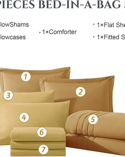 Monbix Full Comforter Set - 7 Pieces Desert Yellow Bed in a Bag Full Size Bedding Sets with Comforters, All Seasons Down Alternative Comforter with Sheets,Pillowcases & Shams