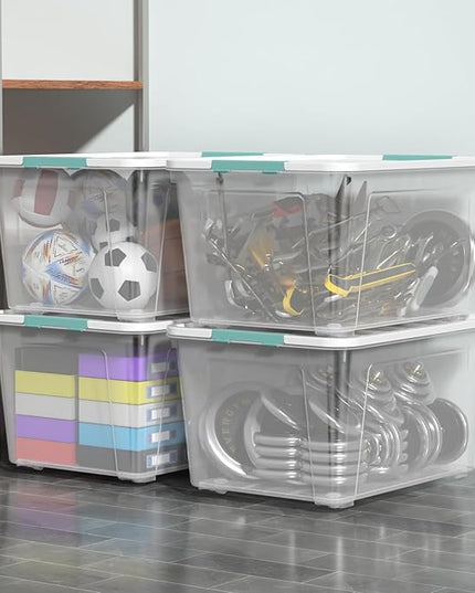 85 Quart Large Plastic Storage Bins, 4-Pack Clear Plastic Storage Box with Wheels