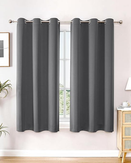 ChrisDowa Small Window Curtains 40 inches Long for Bedroom - Grommet Short Thermal Insulated Room Darkening Curtains for Kitchen (2 Panels, Grey, 29 x 40 Inch)