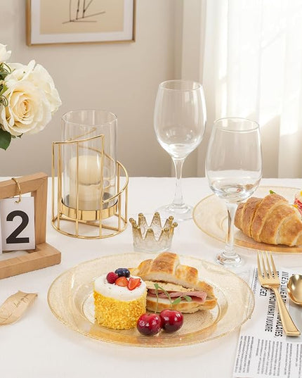 bUCLA 100PCS Gold Glitter Plastic Plates - 10.25inch Premium Plastic Glitter Disposable Dinner Plates - Ideal for Party & Thanksgiving
