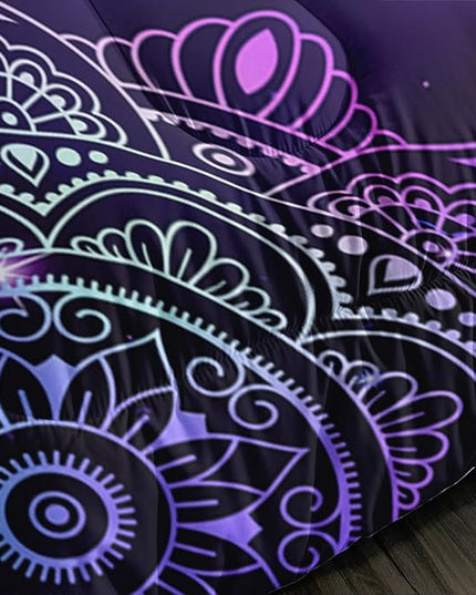 AILONEN Purple Galaxy Moon Comforter Set, Mandala Bohemian Bedding Set Full Size,Moon Dream Catcher Starry Comforter Boys Girls Bed in a Bag Duvet Set, 1 Quilt and 2 Pillowcases