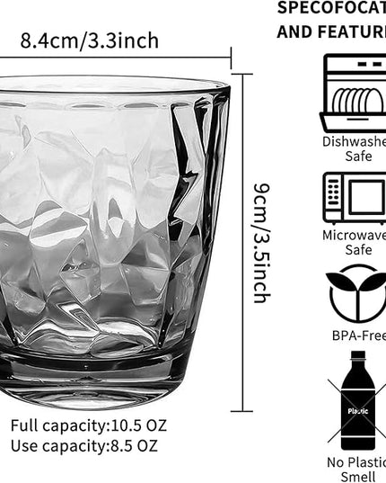 Plastic Glassware Tumbler Dishwasher Safe, Set of 4 Unbreakable Drinking Glasses, 10.5oz Reusable Acrylic Cups for Everyday Use (Black)