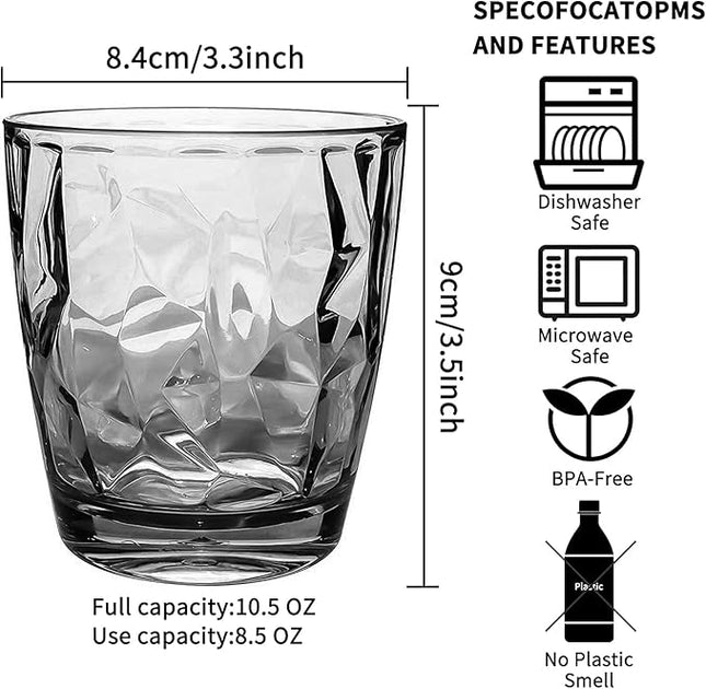 Plastic Glassware Tumbler Dishwasher Safe, Set of 4 Unbreakable Drinking Glasses, 10.5oz Reusable Acrylic Cups for Everyday Use (Black)