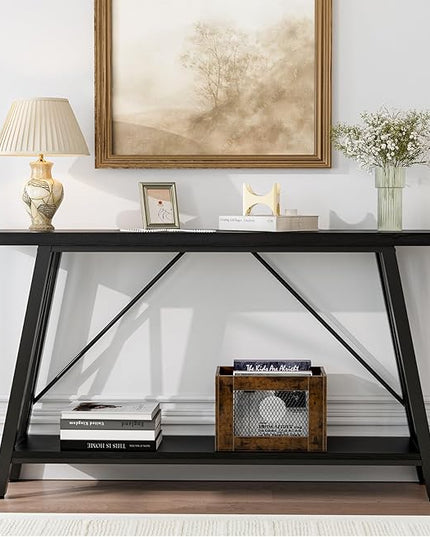 GAZHOME Console Table with Storage Shelf - Industrial Style Sofa Table Behind Couch for Living Room & Entryway, Black,53.1 Inch