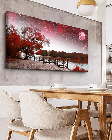 Lapremoly Large Canvas Wall Art For Living Room Modern Wall Decor For Bedroom Red Tree Landscape Wall Paintings Starry Sky Wall Pictures Framed Prints Artwork Office Decor Room Home Decor 24X48 inch