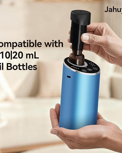 Waterless Essential Oil Diffuser Scent Aromatherapy Diffusers for Home Large Room, Car, Office, Portable Battery Operated Cordless Air Freshener, 4 Timers & 3 Mist Levels, 100ml Capacity (Blue)