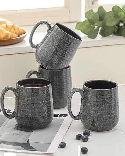 Hasense Dark Grey Coffee Mugs Set of 4, 12oz Ceramic Coffee Cups, Latte Mug with Large Handle for Coffee, Tea, Milk and Hot Cocoa,Easy Hold & Clean, Dishwasher & Microwave Safe