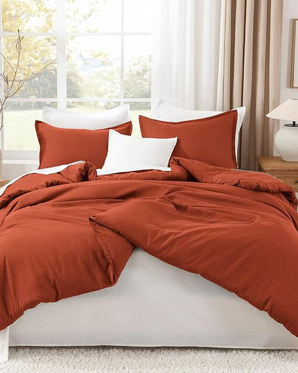 Litanika Burnt Orange Queen Size Bed Comforter Set, 3 Pieces Terracotta Fall Lightweight Solid Bedding Comforter Set, All Season Microfiber Down Alternative Comforter (1 Comforter, 2 Pillowcases)