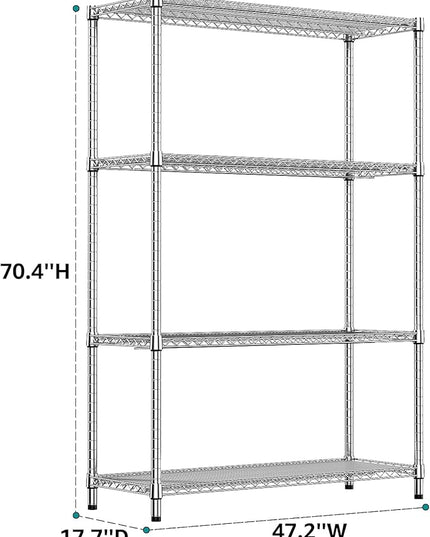 IZEUK 3400 LBS Garage Shelving Wide Storage Shelves 4 Tier Metal Shelves Heavy Duty Adjustable Utility Shelf Rack Chrome 17.7" D x 47.2" W x 70.4" H