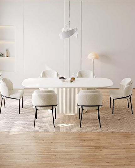 Guyii 9-Piece Oval Dining Table Set, 86.61" Modern Kitchen Table with 8 Chairs, Indoor Rectangular Dining Room Table for Kitchen, Living Room, Cream White
