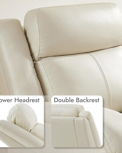 Watson & Whitely Genuine Leather Power Recliner Chairs for Adults, Wall Hugger RV Recliner with Power Headrest & Charging Ports, Electric Recliner Sofa Chair for Living Room, Cream