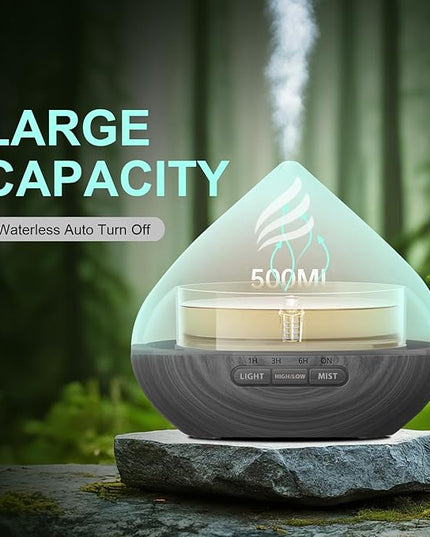 Essential Oil Scent Diffuser: 500ML Aroma Diffuser with Remote Control, Large Fragrance Aromatherapy Diffuser for Bedroom Home, Mist Humidifier & 14 Colors LED Lights and waterless Auto-Off, Dark Grey