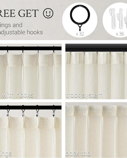 Topfinel Pinch Pleated Curtains 90 Inches Long 1 Panels Set,Natural Cream Semi Sheer Cotton Blend Fabric Aesthetic Advanced Curtain Drapes for Living Room Bedroom,72x90 inch Length