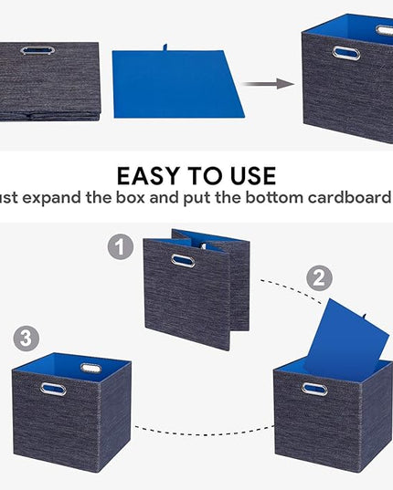 Posprica Storage Cube Basket Bins,13×13 Foldable Storage Containers for Shelf Cabinet Bookcase Boxes,Thick and Heavy Duty Fabric Drawer (4pcs, blue)