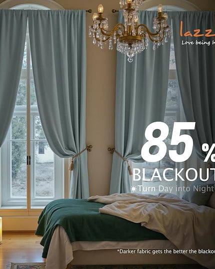 Lazzzy Velvet Blackout Curtains Thermal Insulated Room Window Drapes Super Soft Luxury Curtains for Living Room Bedroom Rod Pocket 2 Panels, Misty Blue, 52" W x 96" L