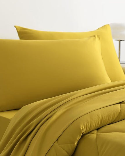 NTBAY Twin Comforter Set with Sheets, 5 Pieces Soft and Breathable Twin Bedding Set, Twin Bed in a Bag, Down Alternative Comforter Set Solid Color All Season, Kids Bedding Set, Yellow