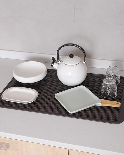 Silicone Dish Drying Mat for Multiple Usage,Easy clean,Eco-friendly,Heat-resistant Silicone Mat for Kitchen Counter or Sink,Refrigerator or Drawer Liner Coffee 3XL 28 inches x 18 inches