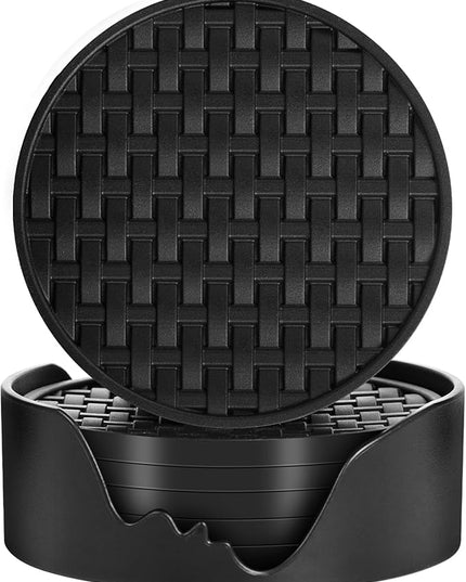 6 Pcs Silicone Coasters for Drinks Black, 4 Inches Heat Resistant Cup Mats, Non-Slip Waterproof Table Protectors for Coffee Mugs, Cups - Home Kitchen Office Decor