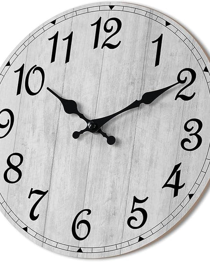 HYLANDA Wall Clock 14 Inch, Gray Wall Clocks Battery Operated Silent Non Ticking, Vintage Rustic Wooden Clocks Decorative for Kitchen Bathroom, Living Room, Bedrooms, Dining Room, Office (14")