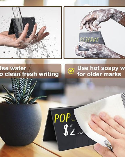 PigPotParty Acrylic Mini Chalkboard Signs for Food, 12 Pcs 4"x3" Small Food Labels for Party Buffet, Glossy Black Table Place Cards for Wedding, Elegant Event Decorations, w/ 2 Wet Erase Markers