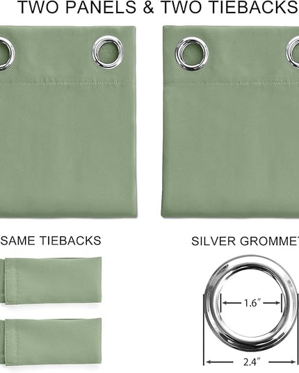 Blackout Curtains for Bedroom Thermal Insulated Light Blocking Room Darkening Curtains Solid Grommet Window Drapes for Living Room, Set of 2 Curtain Panels 42 W x 54 L inch Long Greyish Green