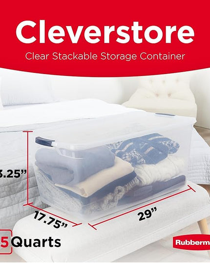Rubbermaid Cleverstore 95 Qt Clear Storage Bins with Lids, 4-Pack, Stackable, BPA-Free, Made in USA